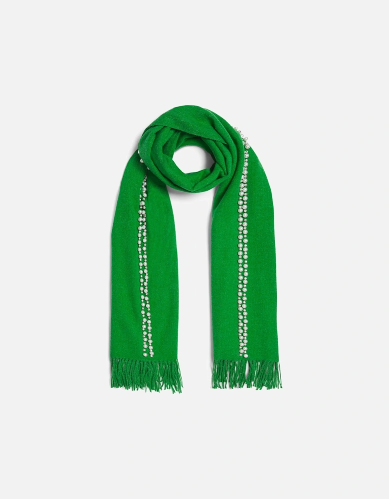 Dark Green Pearl Detail Scarf