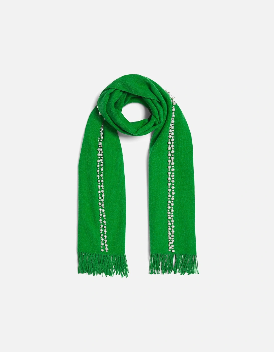 Dark Green Pearl Detail Scarf