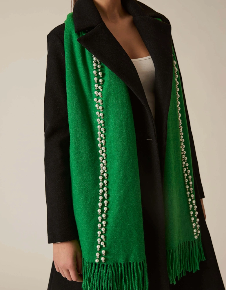 Dark Green Pearl Detail Scarf