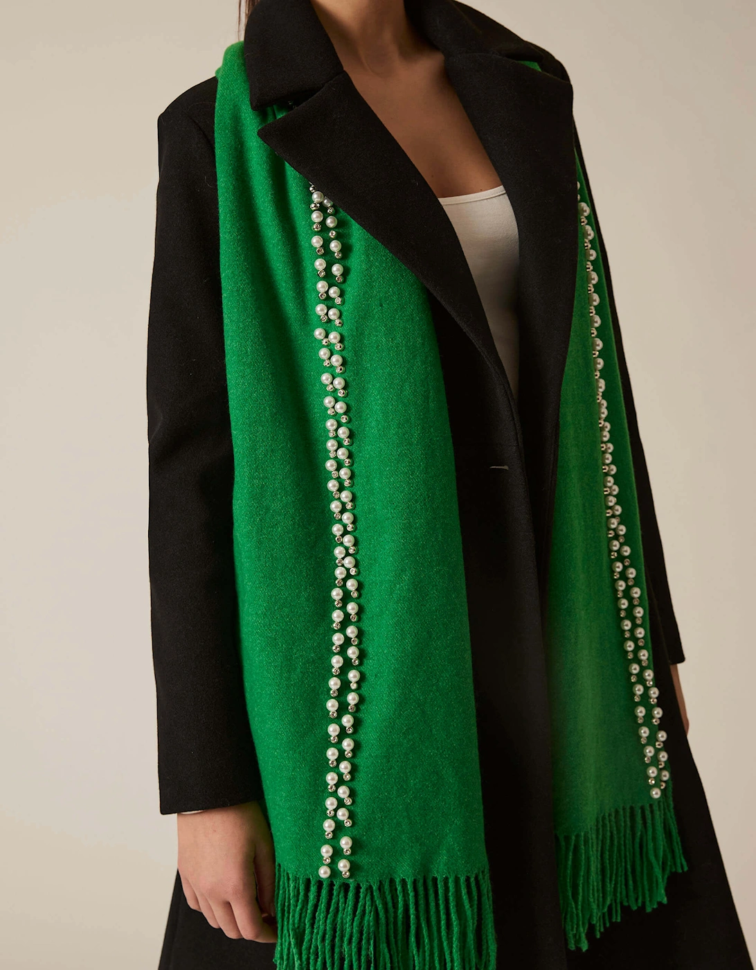 Dark Green Pearl Detail Scarf, 4 of 3