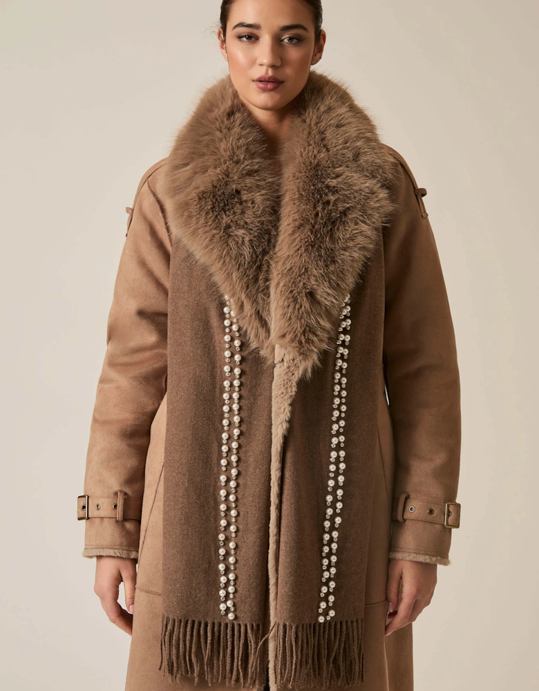 Taupe Pearl Detail Scarf