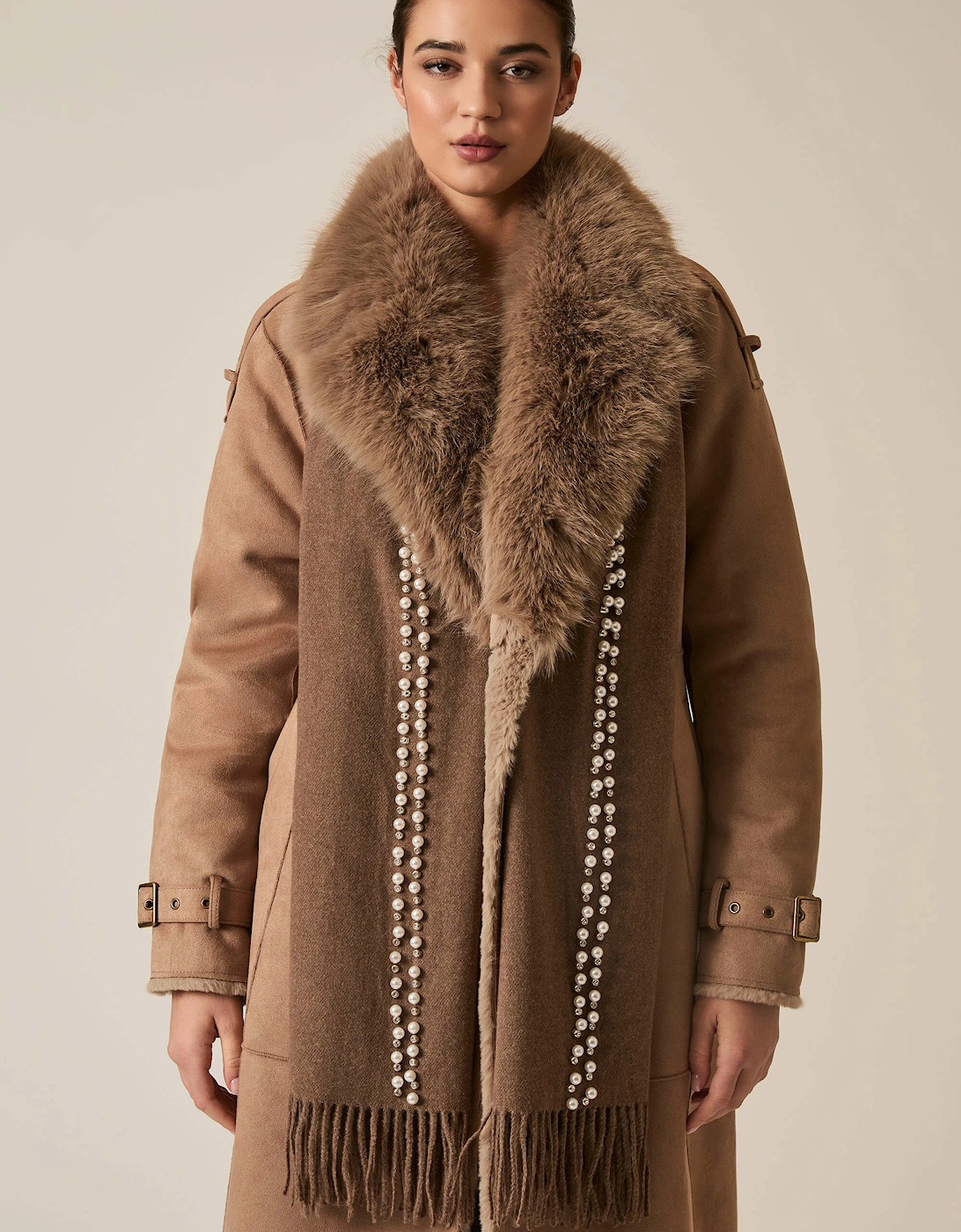 Taupe Pearl Detail Scarf, 4 of 3