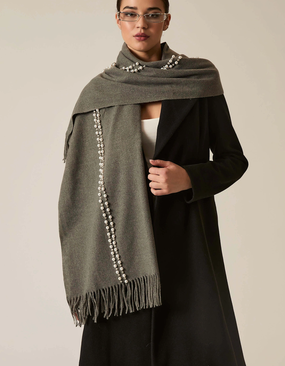 Charcoal Pearl Detail Scarf, 4 of 3