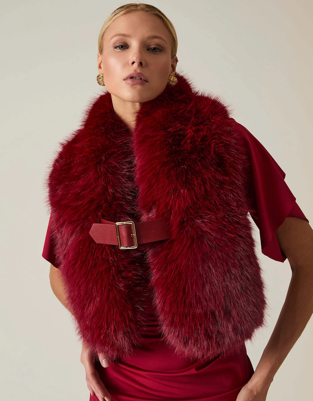 Buckled Burgundy Faux Fur Collar, 5 of 4