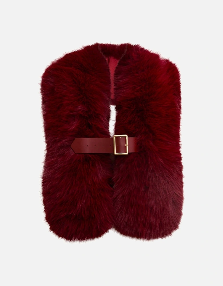 Buckled Burgundy Faux Fur Collar