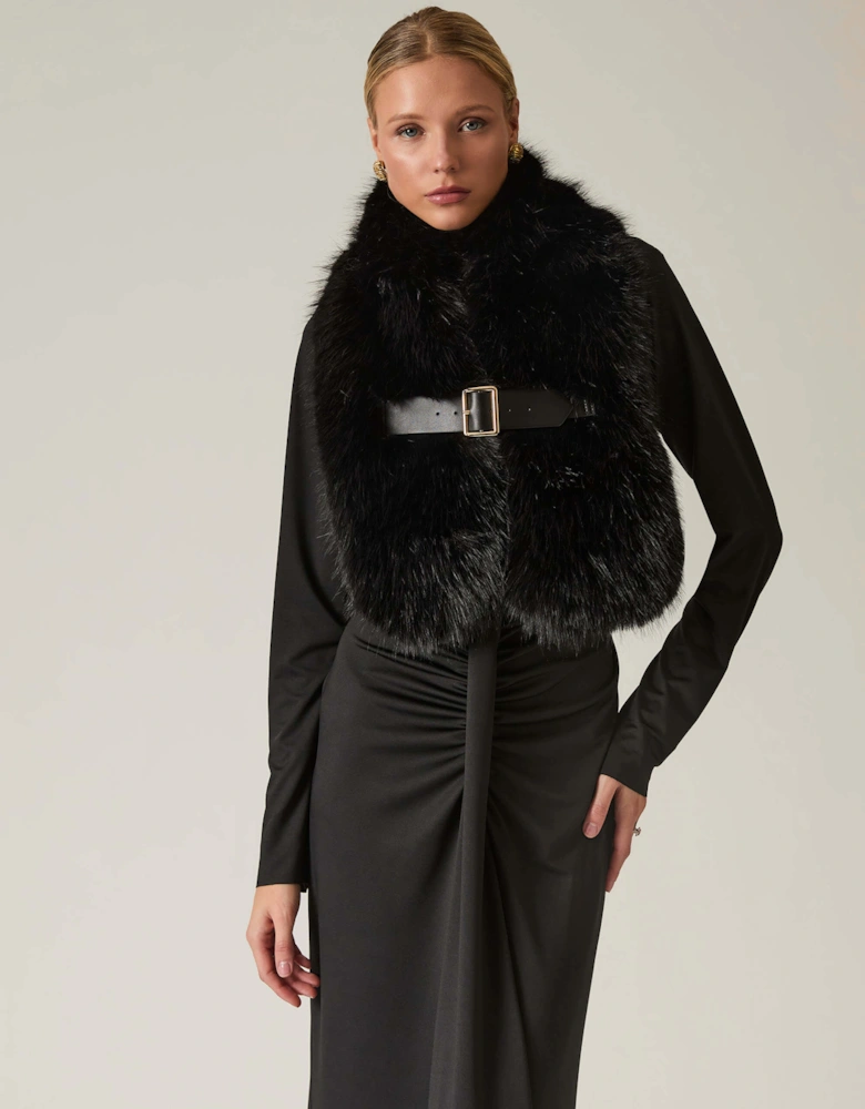 Buckled Black Faux Fur Collar