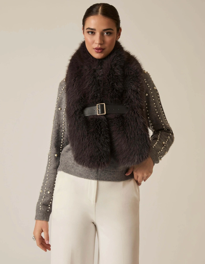 Buckled Charcoal Faux Fur Collar