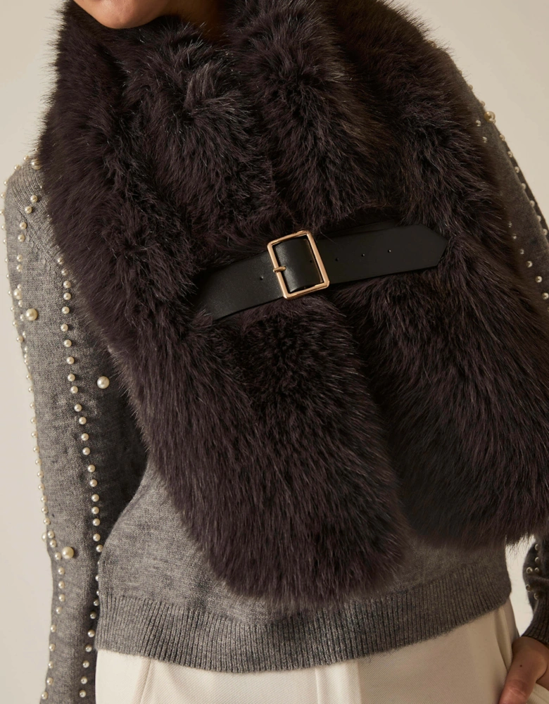 Buckled Charcoal Faux Fur Collar