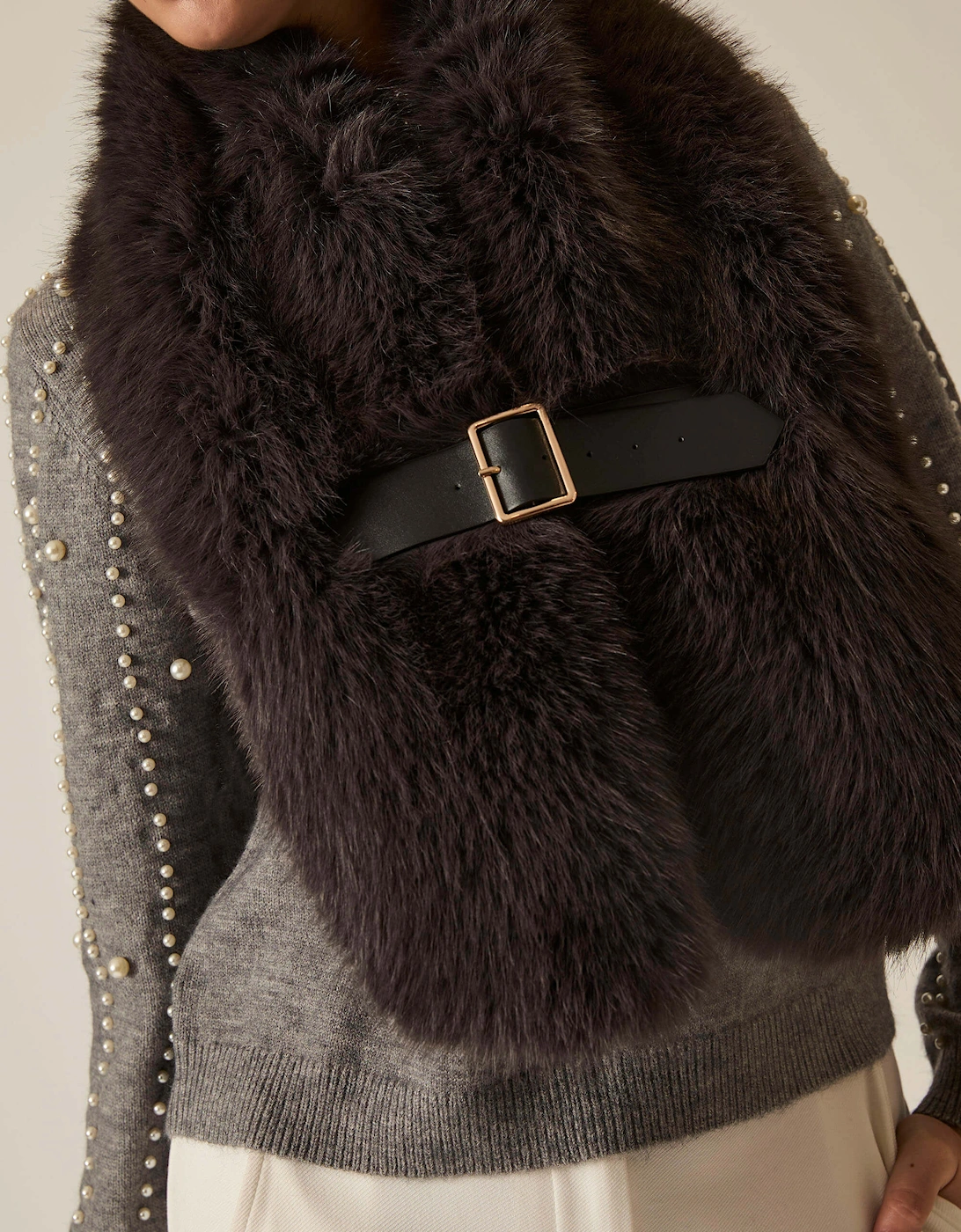 Buckled Charcoal Faux Fur Collar