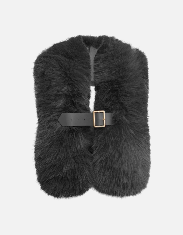 Buckled Charcoal Faux Fur Collar