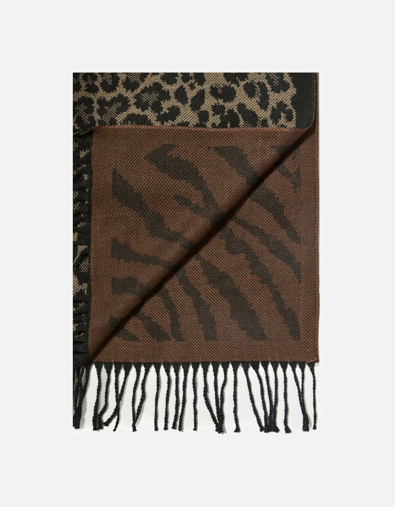 Leopard Tassel Camel Scarf