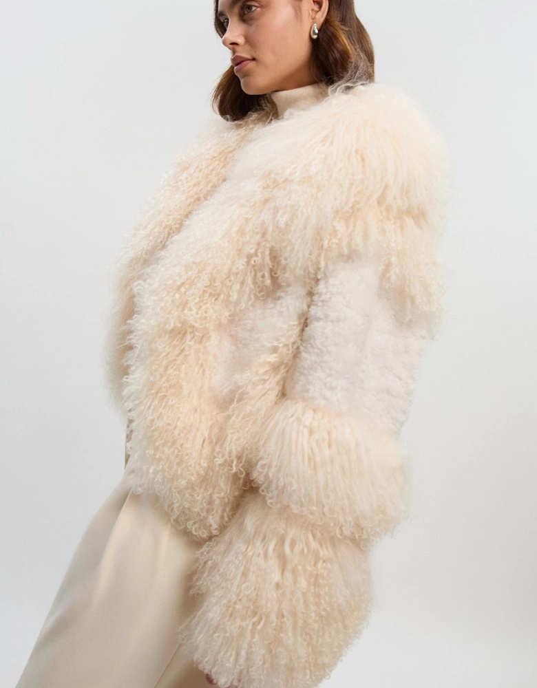 Mongolian Shearling Panelled Short Coat