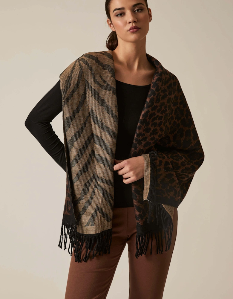 Leopard Tassel Camel Scarf