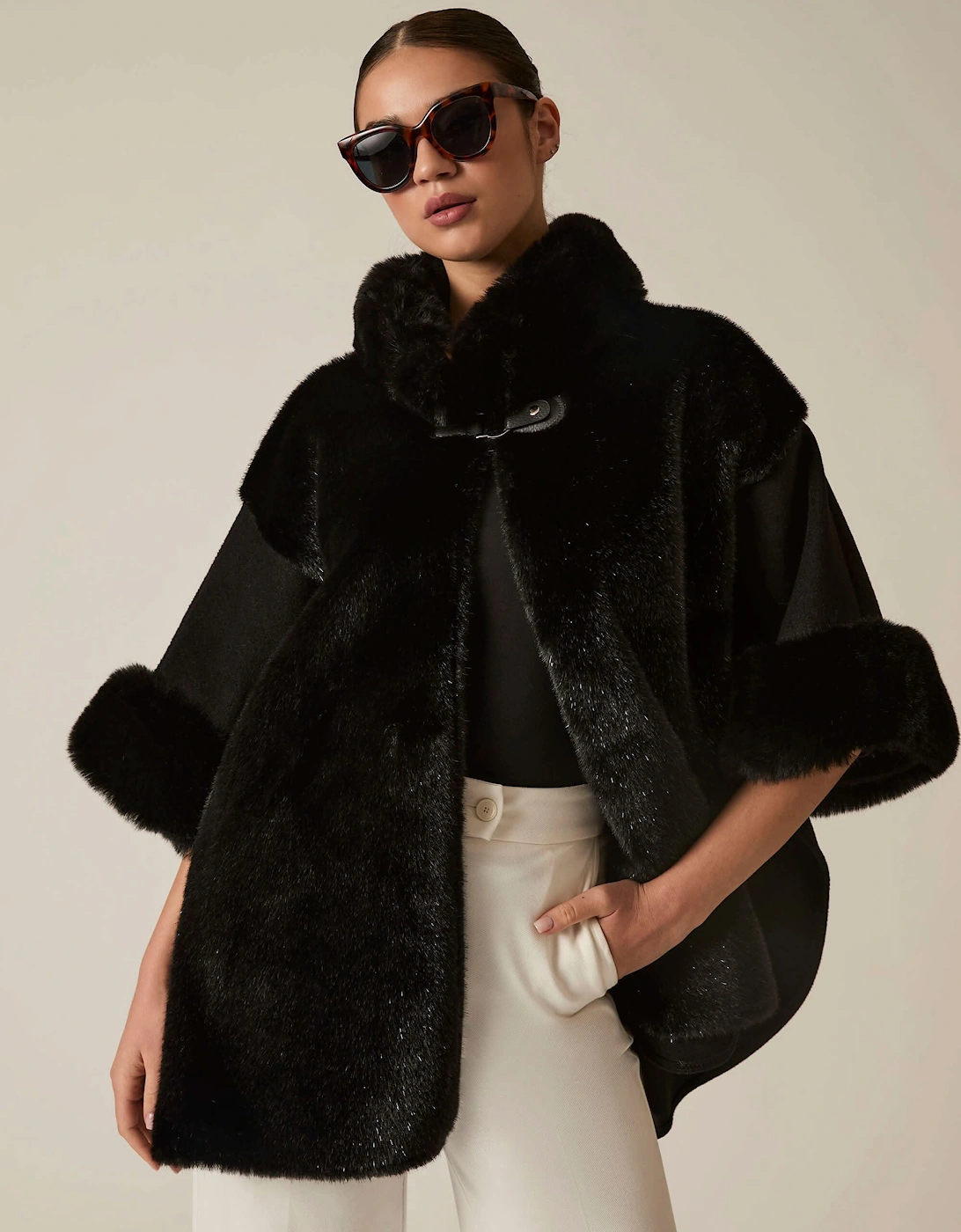 Black Faux Fur Cape