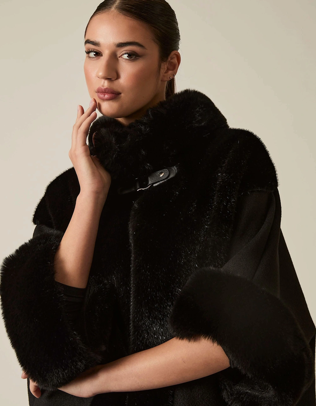 Black Faux Fur Cape