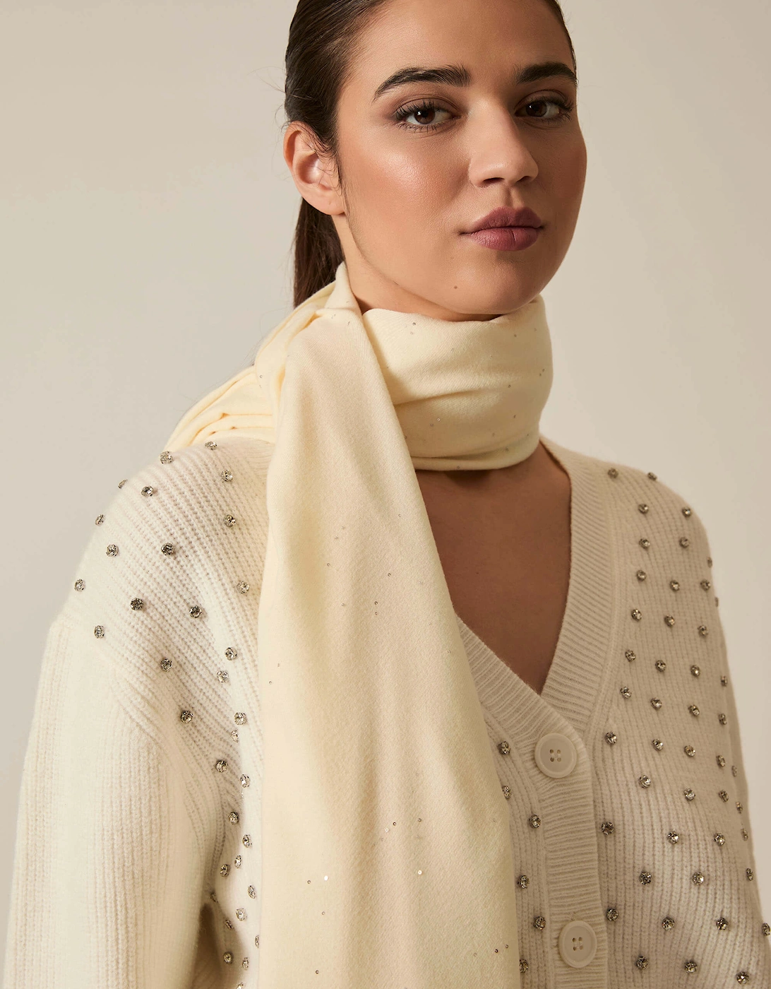 James Lakeland Women's Soft Shine Ivory Scarf