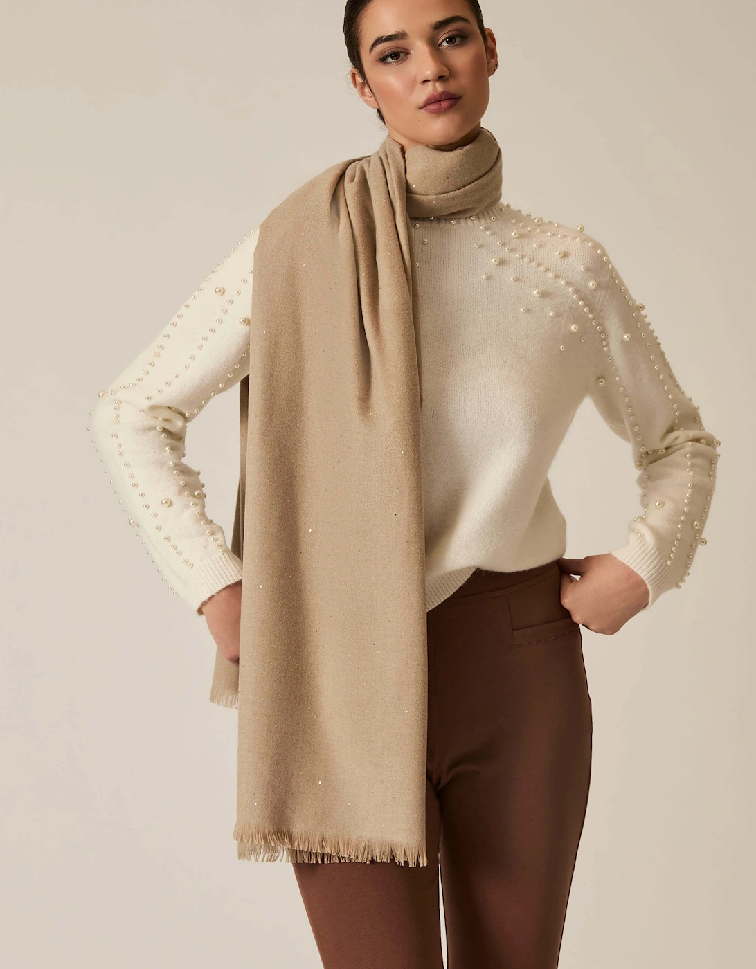 Soft Shine Beige Scarf, 4 of 3