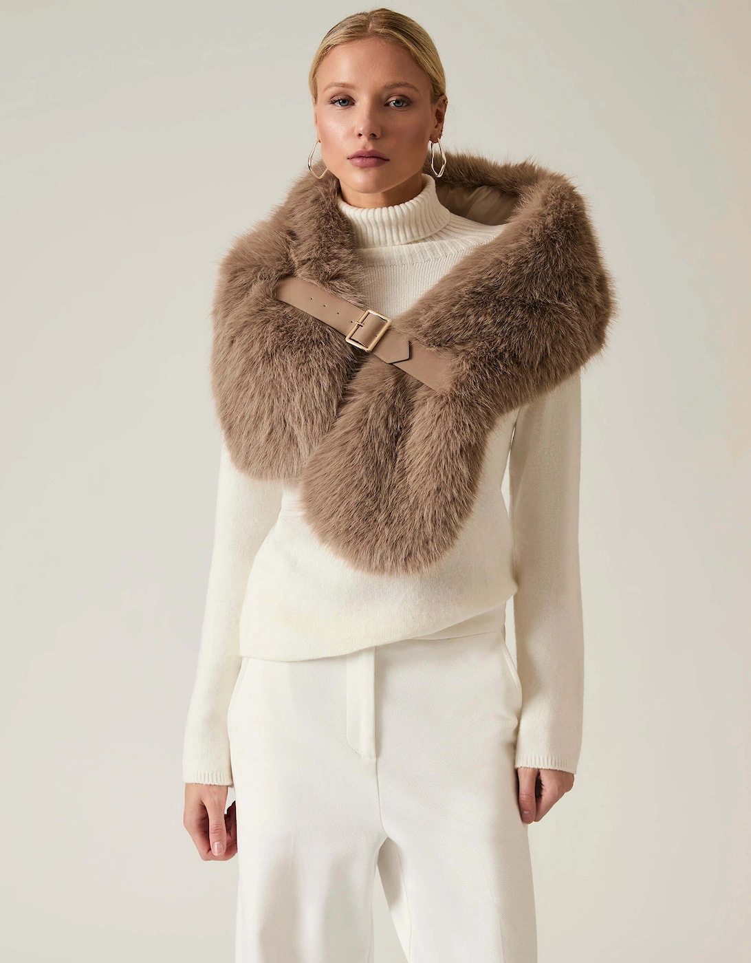 Buckled Taupe Faux Fur Collar