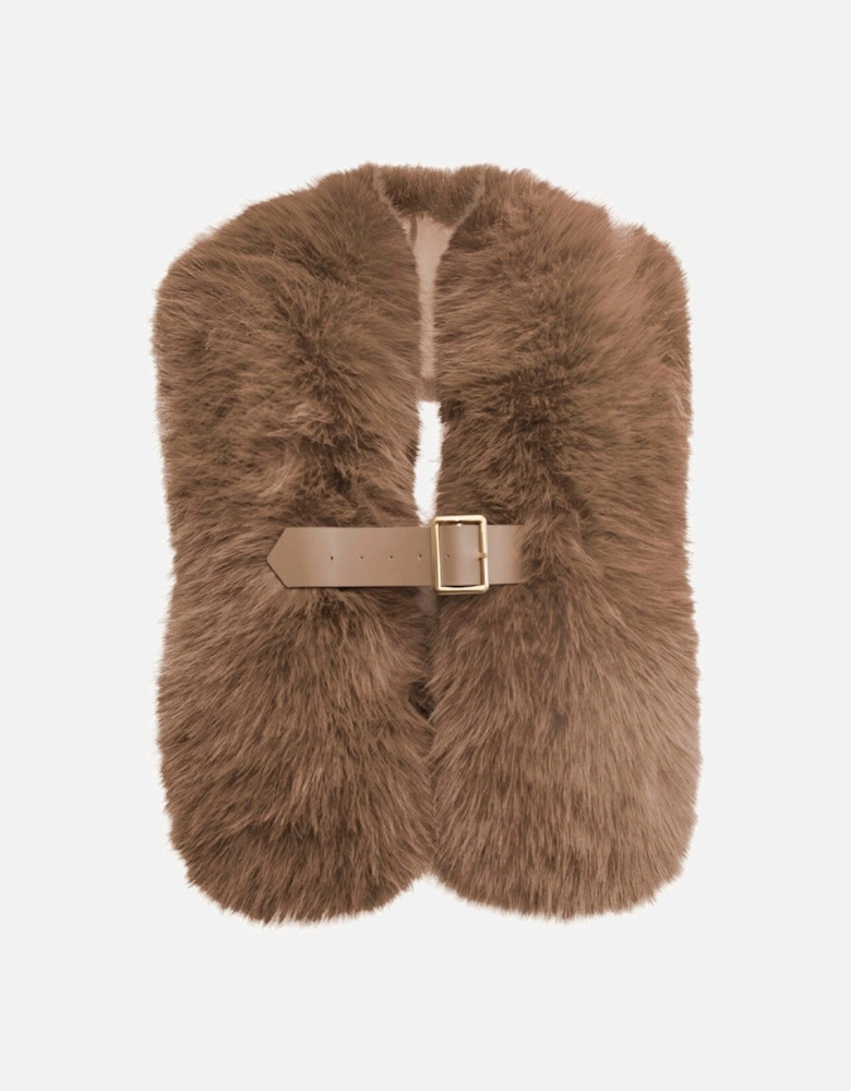 Buckled Taupe Faux Fur Collar