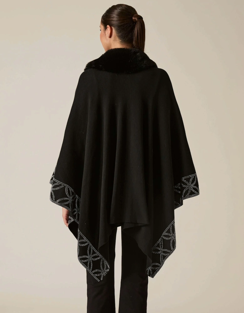 Crystal Edge Faux Fur Poncho