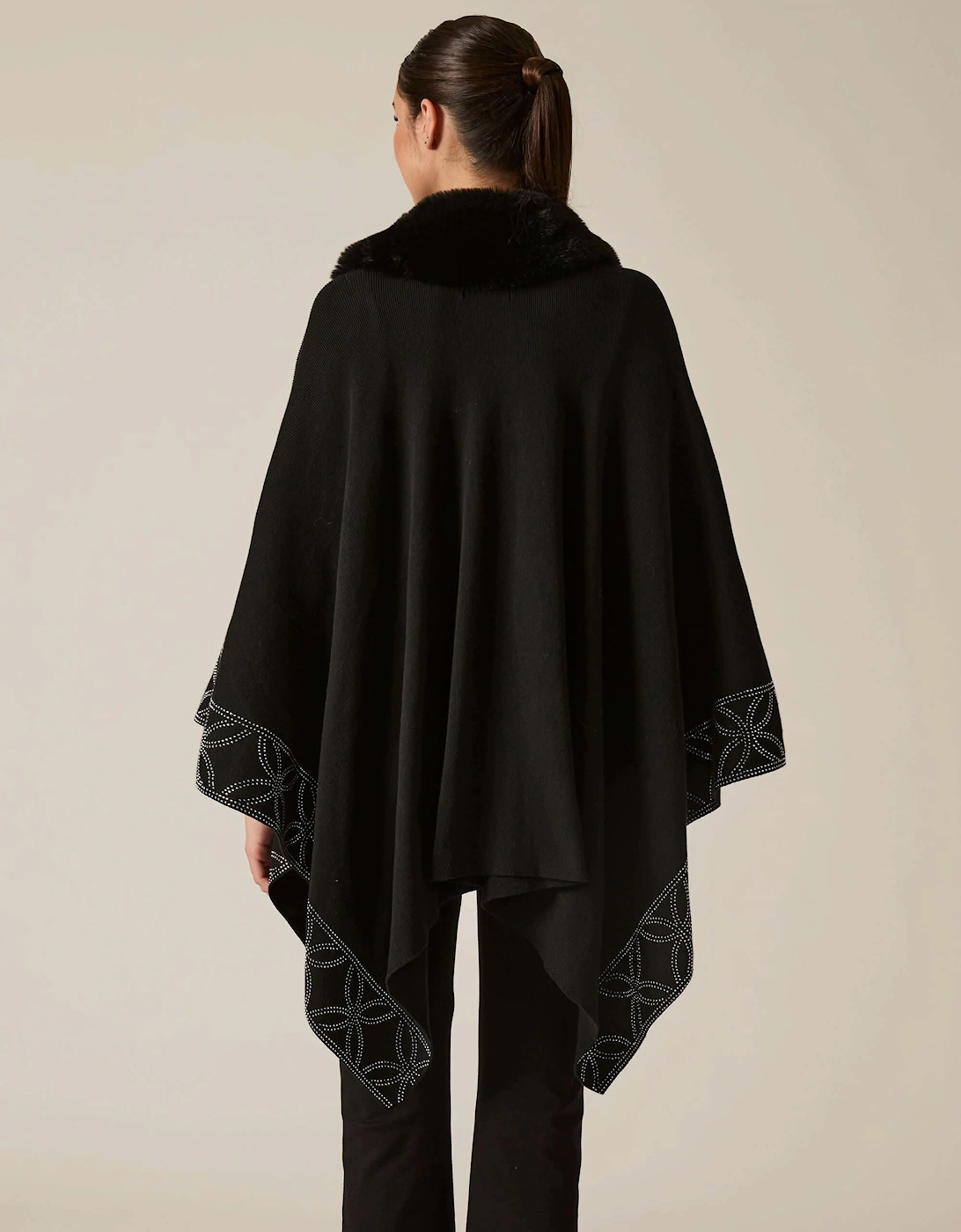 Crystal Edge Faux Fur Poncho