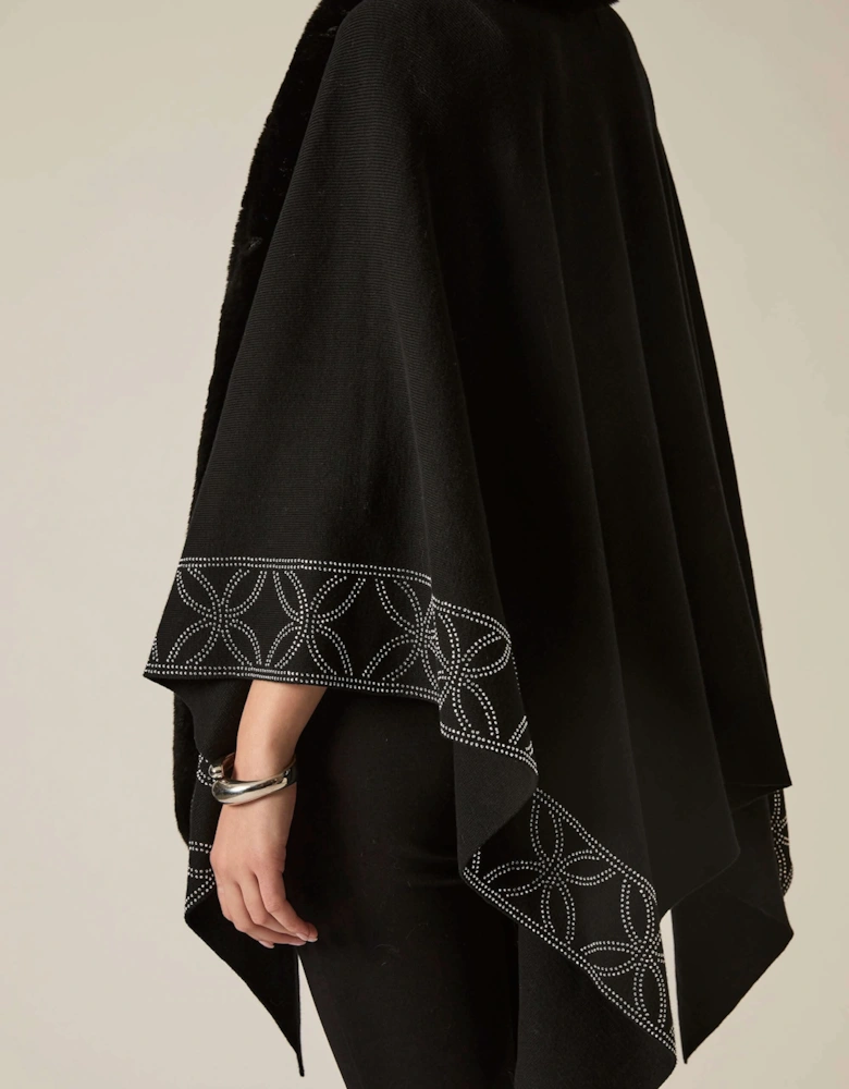 Crystal Edge Faux Fur Poncho