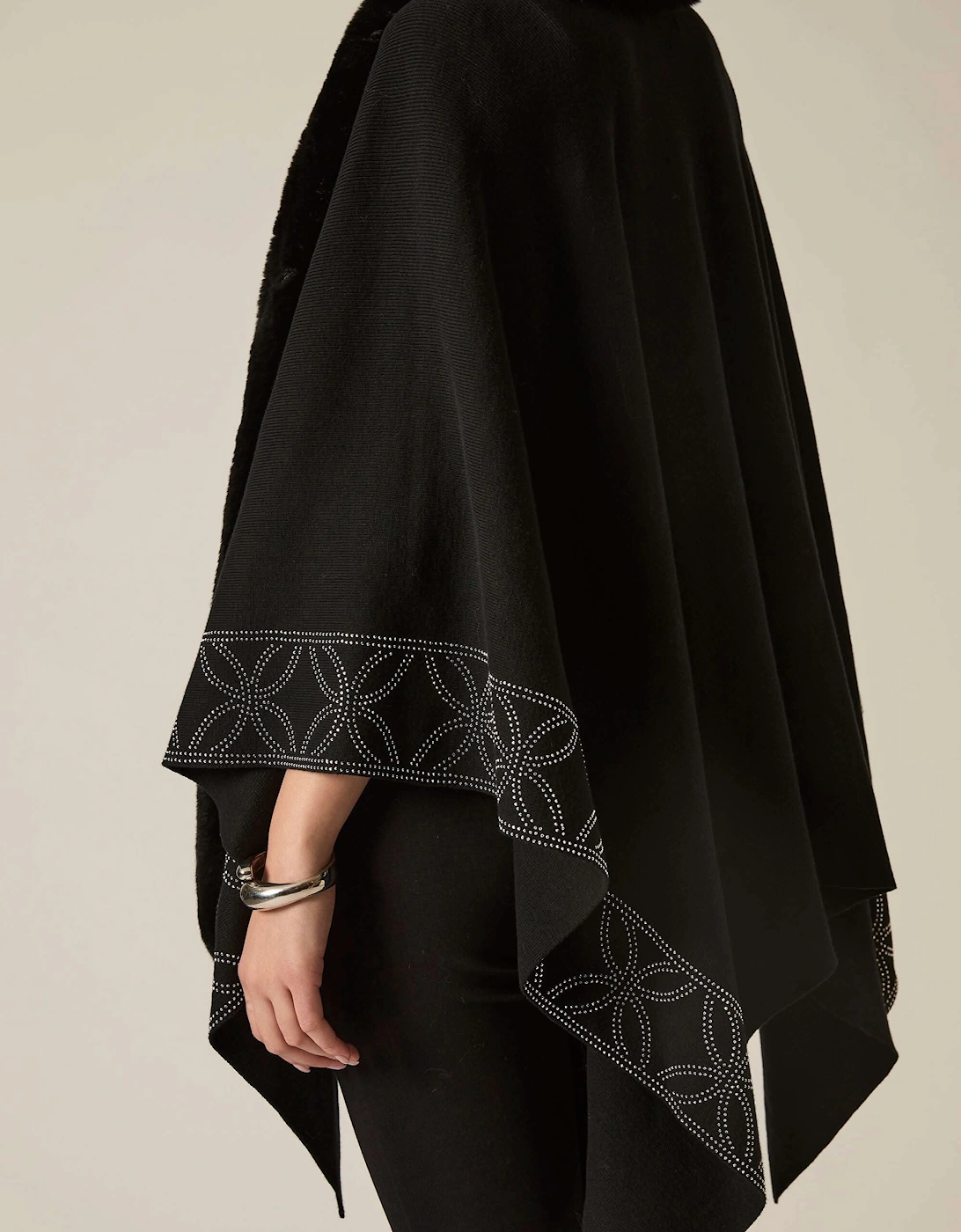 Crystal Edge Faux Fur Poncho