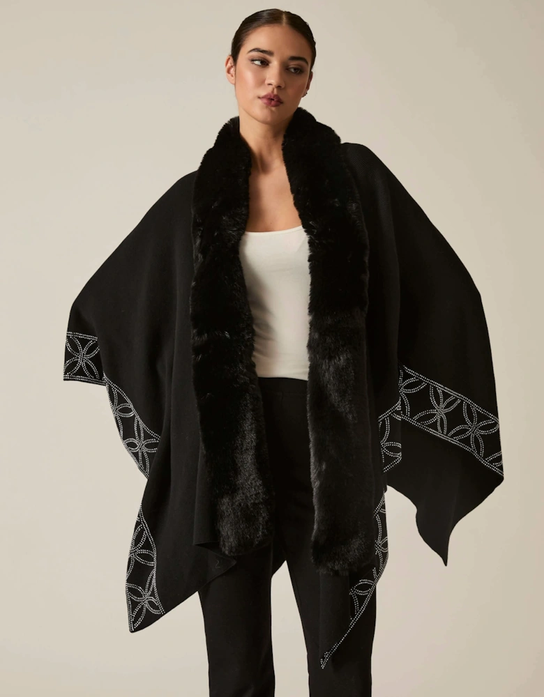 Crystal Edge Faux Fur Poncho