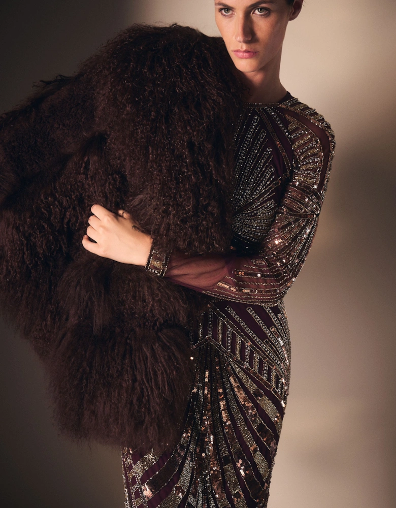 Mongolian Shearling Panelled Short Coat