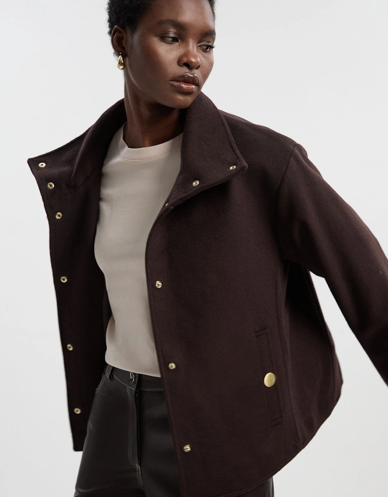 Brushed Wool  Funnel Neck Tailored Short Coat