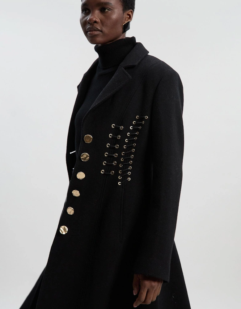 Wool Polished Whip Stitch Tailored Midi Coat