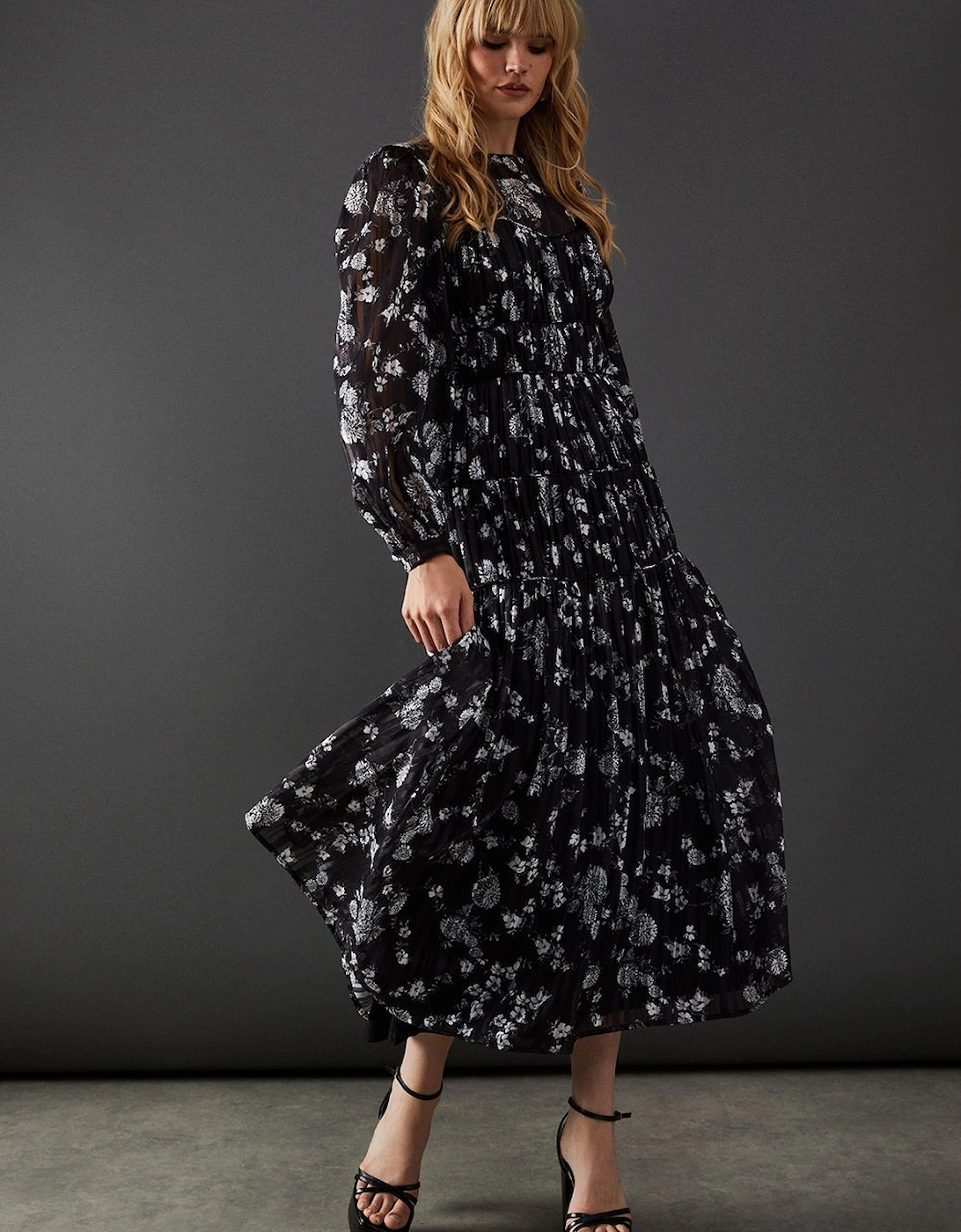 Shadow Satin Stripe Piping Detail Midi Dress, 2 of 1