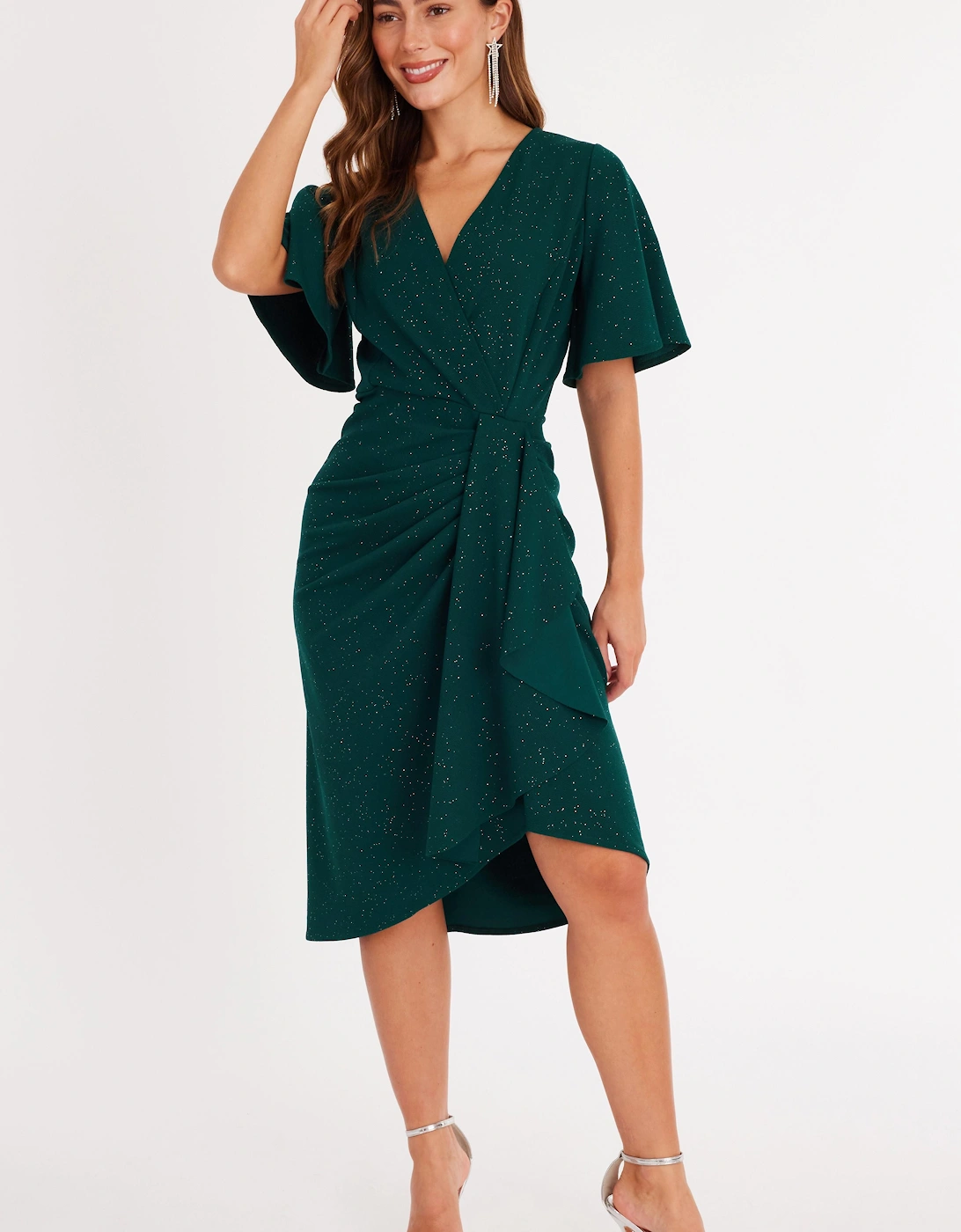 Green Glitter Ruched Midi Dress, 2 of 1