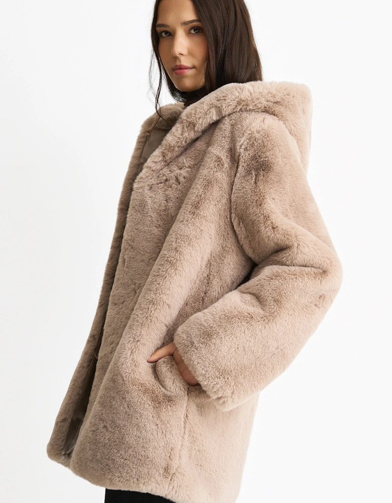 Mink Hooded Long Sleeve Faux Fur Jacket