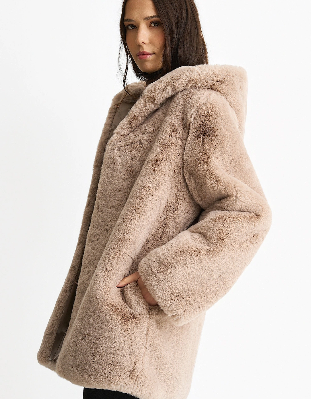 Mink Hooded Long Sleeve Faux Fur Jacket