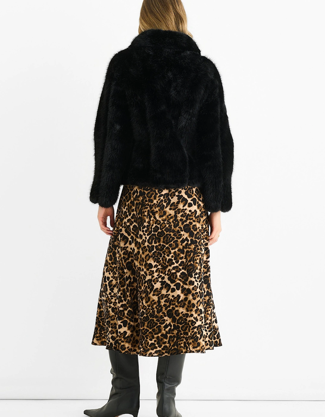 Black Zip Front Faux Fur Short Jacket