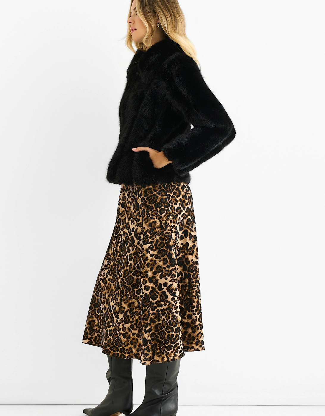 Black Zip Front Faux Fur Short Jacket