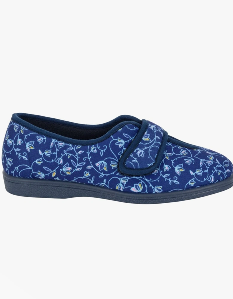 IVY Womens Full Slippers Navy Blue Floral