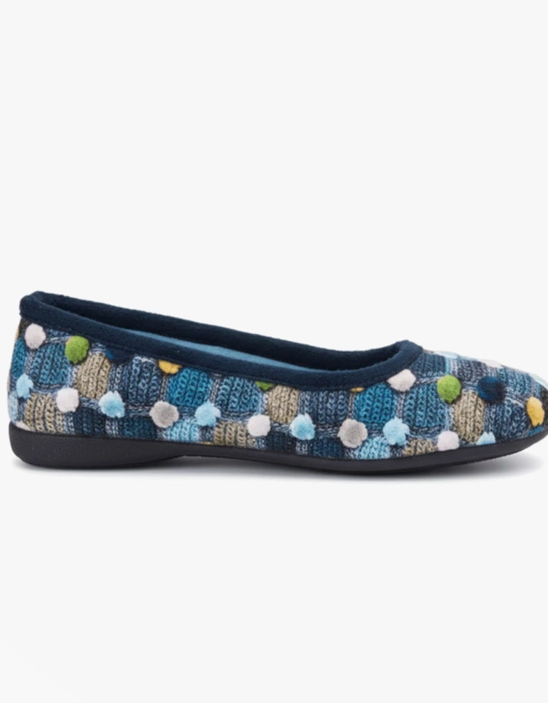 SAMIRA Womens Polka Dot Velour Lined Ballet Slippers Blue/Multi