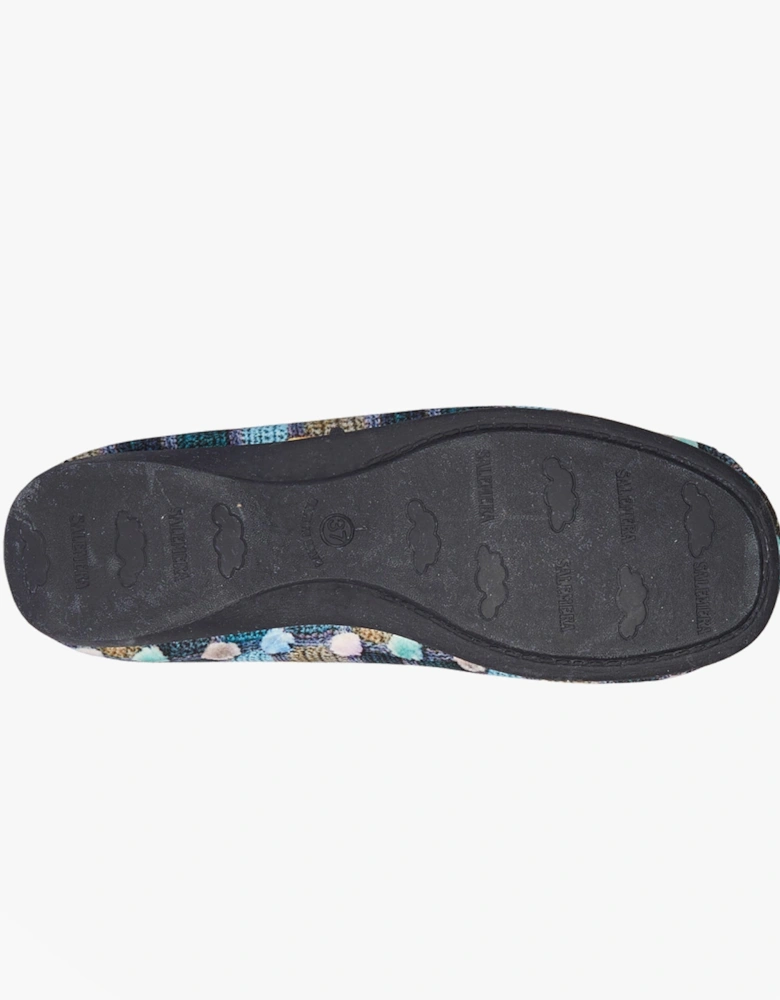 SAMIRA Womens Polka Dot Velour Lined Ballet Slippers Blue/Multi