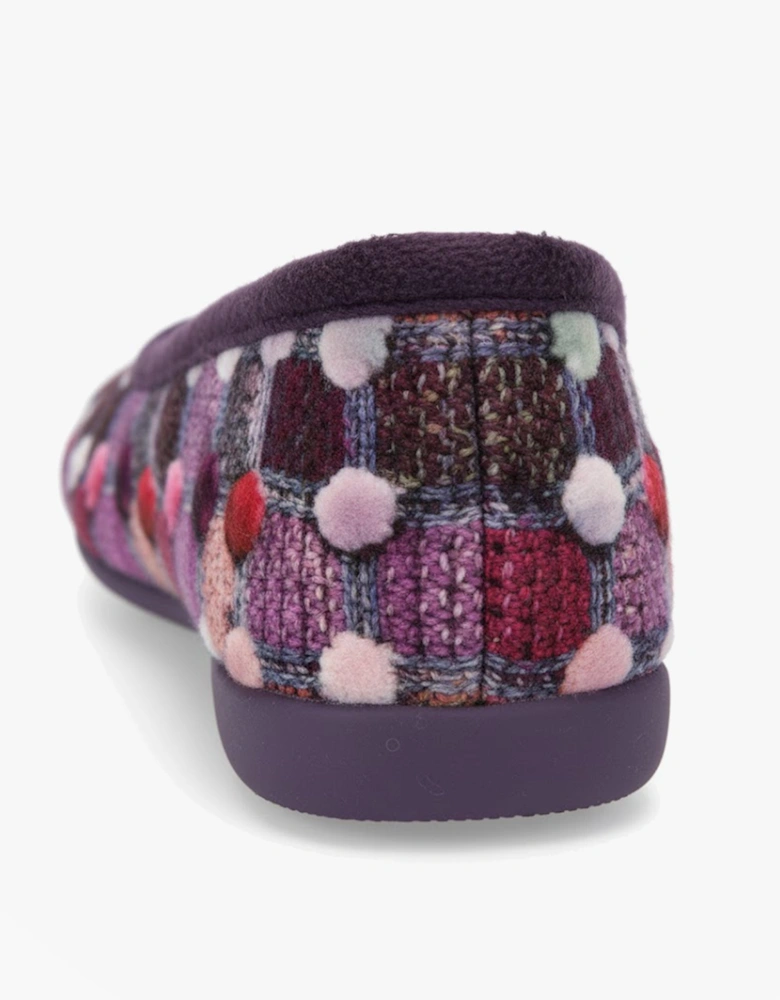 SAMIRA Womens Polka Dot Velour Lined Ballet Slippers Purple/Multi