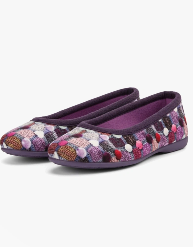 SAMIRA Womens Polka Dot Velour Lined Ballet Slippers Purple/Multi