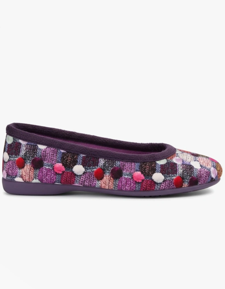 SAMIRA Womens Polka Dot Velour Lined Ballet Slippers Purple/Multi