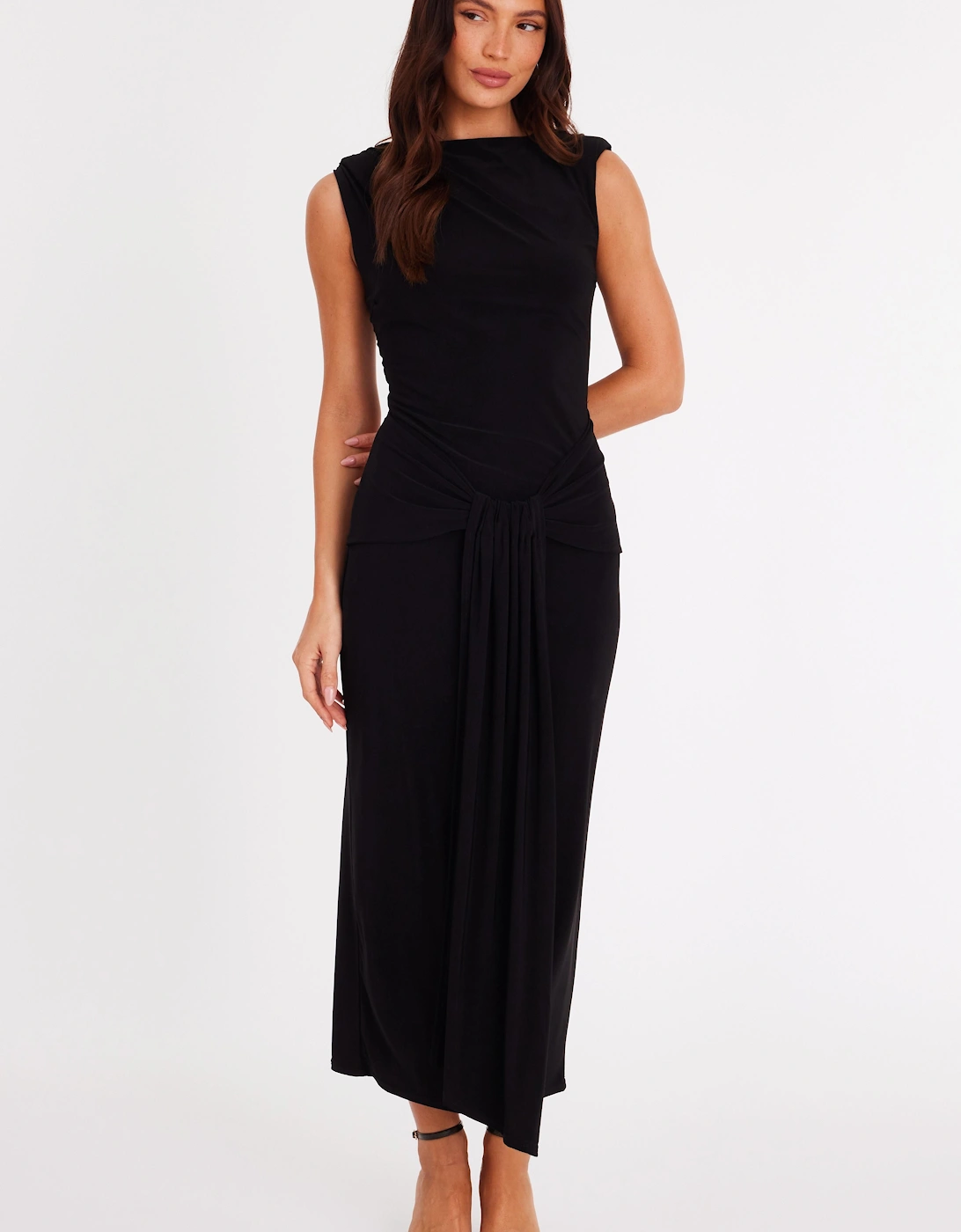 Black Draped Bodycon Midaxi Dress, 2 of 1
