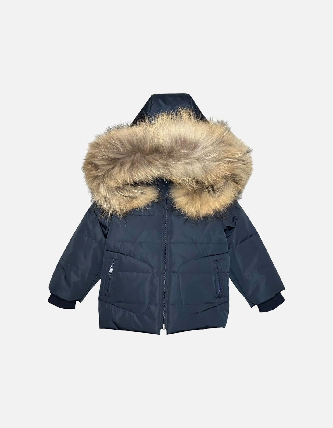 Boys Navy Fur Trimmed Coat, 3 of 2