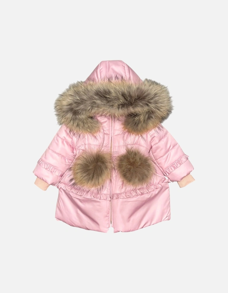 Girls Pink Fur Trimmed Coat
