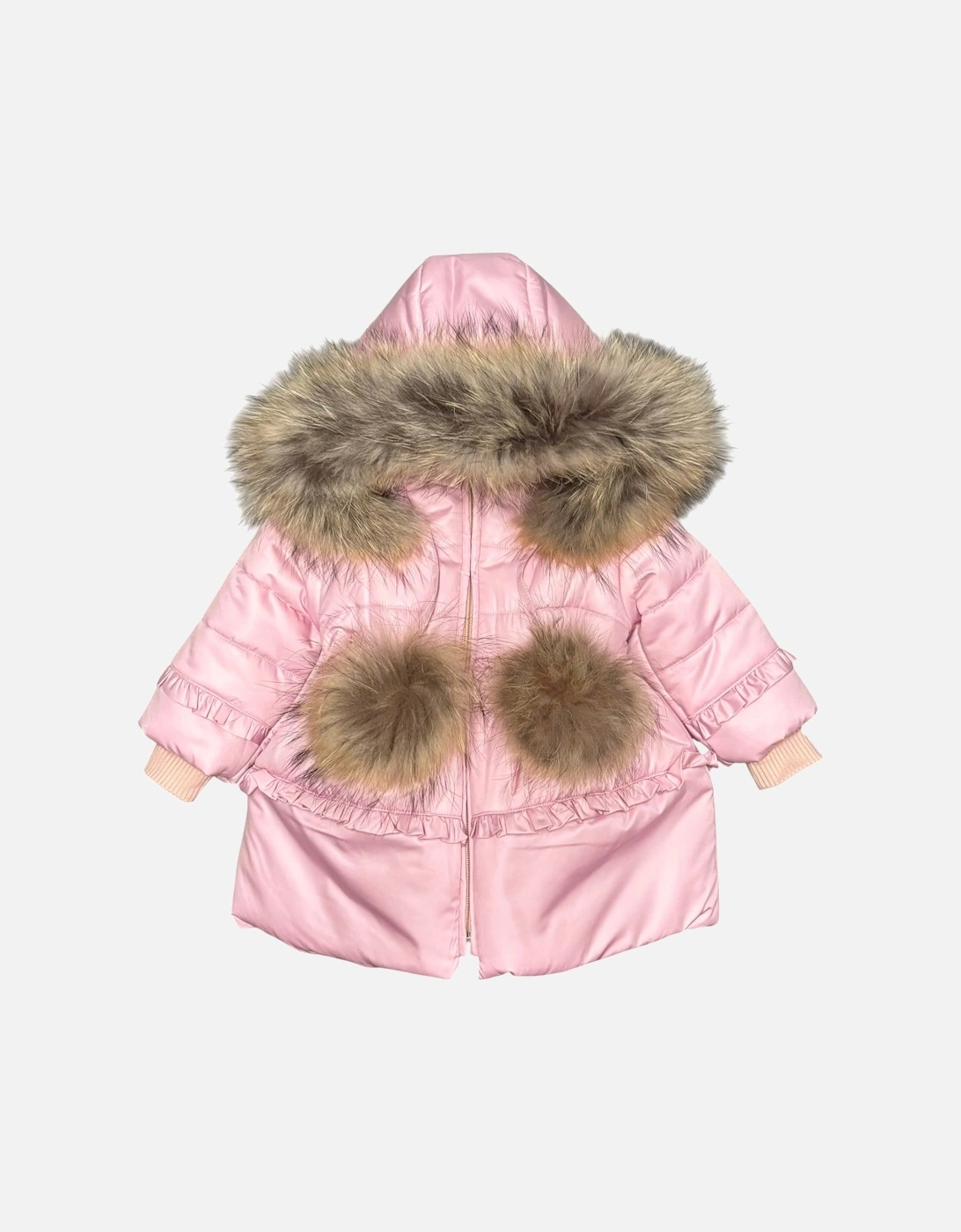 Girls Pink Fur Trimmed Coat, 3 of 2