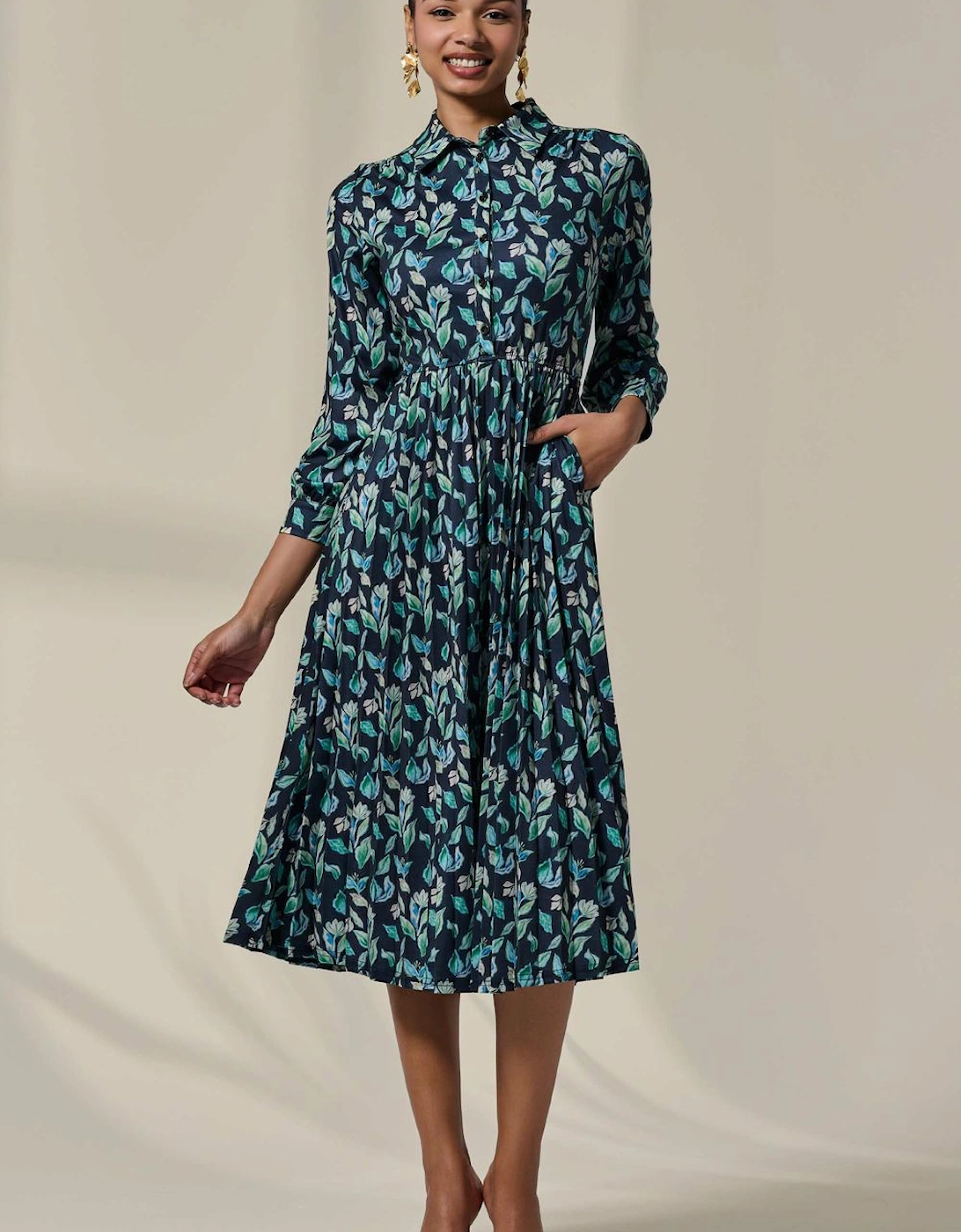 Pleated Button Up Midi Dress, 2 of 1