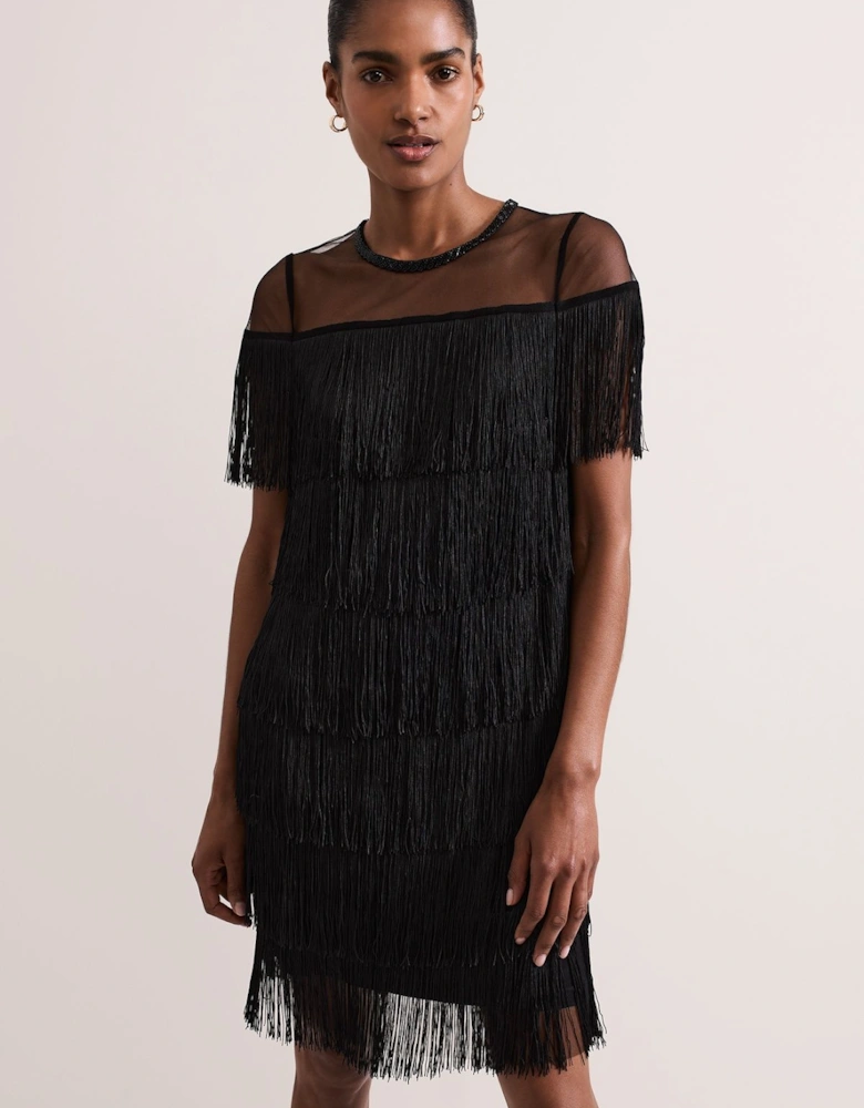 Viola Short Sleeve Fringe Mini Dress