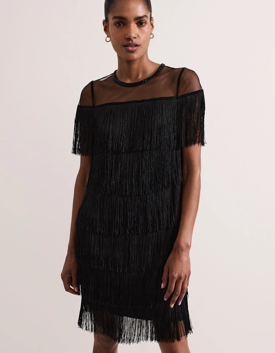 Viola Short Sleeve Fringe Mini Dress, 2 of 1